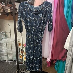 Chris & Carol Navy Floral Long Sleeve Dress